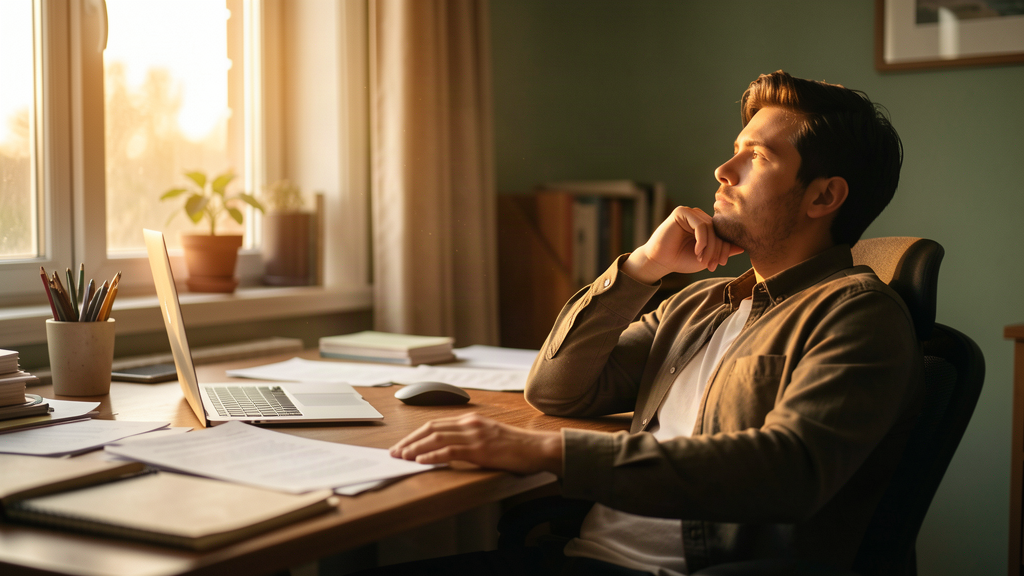 A man at his desk, waiting on funding that hasn't come